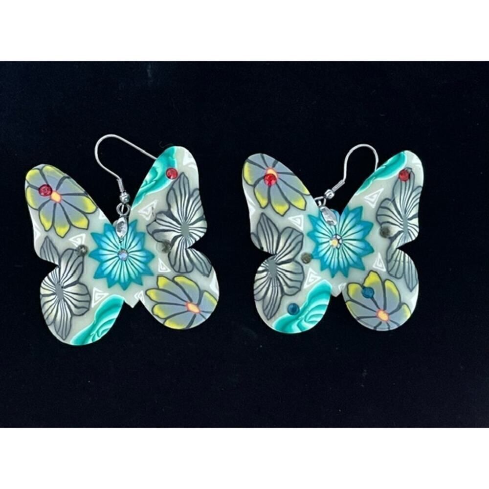 HSN Lightweight Rhinestone Embellished floral Butterfly Earrings